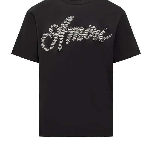 Amiri Script Logo Checkerboard Print Black T-Shirt - 1