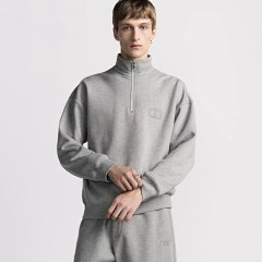 (In Stock) SS25 Spring Ready-to-Wear Collection / Blum Custom Yarn / CD Embroidery / Heather Gray Half-Zip Sweatshirt