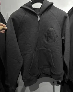 thumbnail for DB In Stock CH Crow Dark Pattern Bamboo Fabric Sword Zip Pendant Scroll Nameplate Black Cross Leather Zip Hoodie