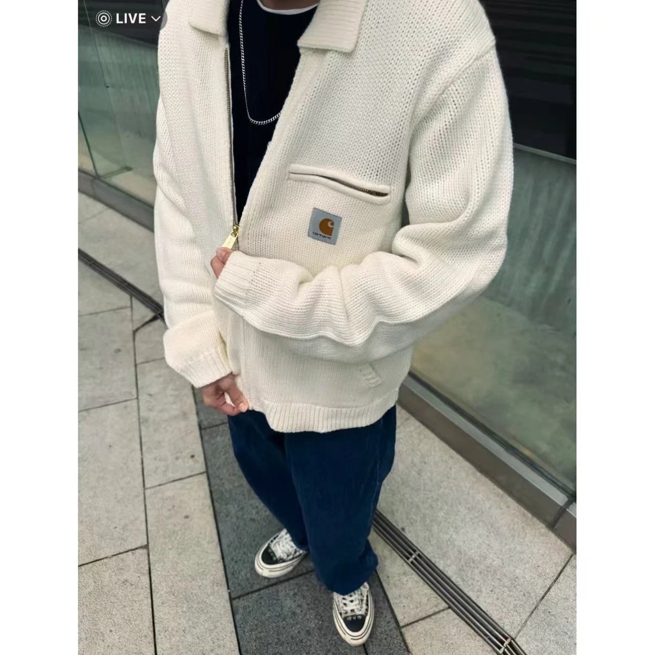 Carhartt WIP Knit White Zip-Up Cardigan