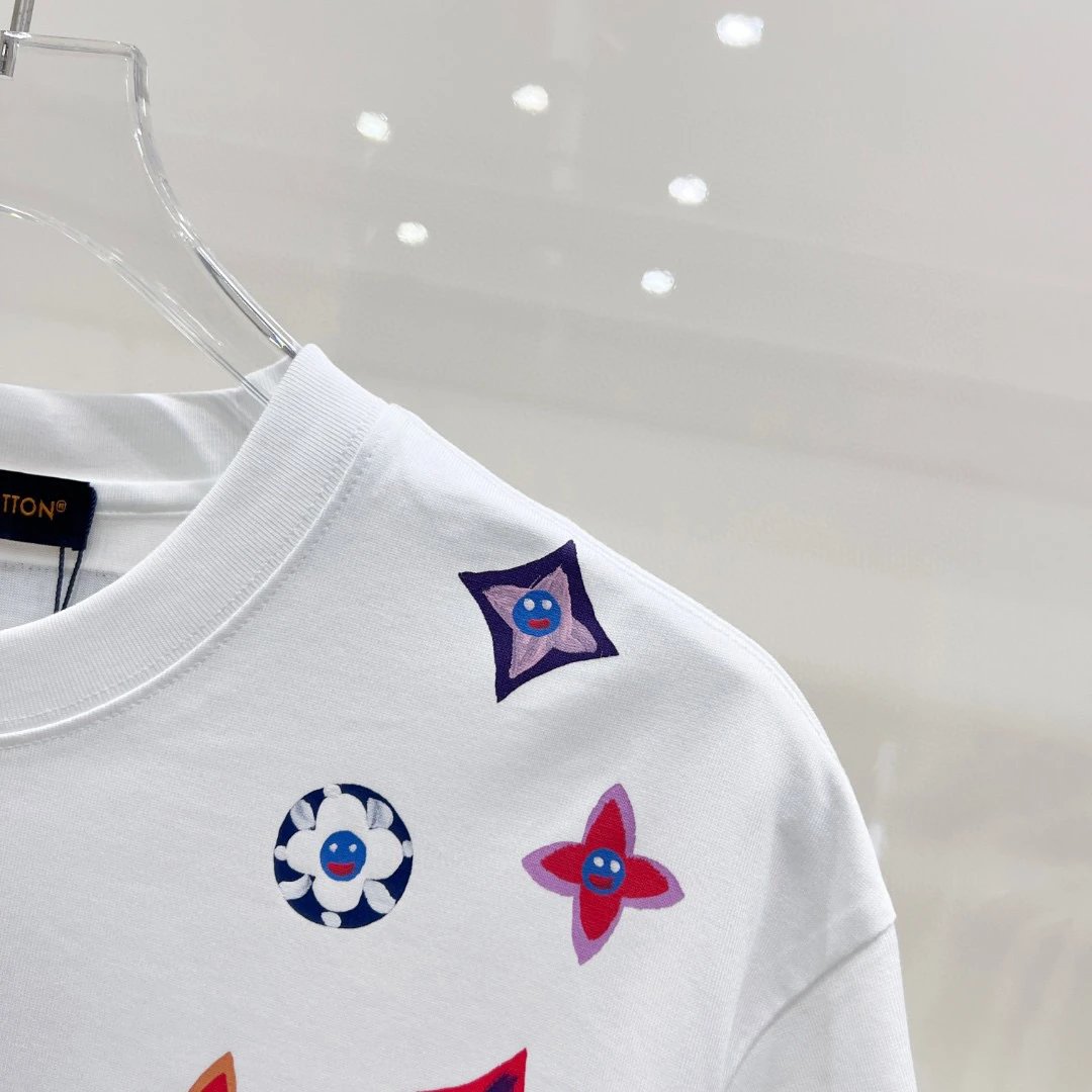 Louis Vuitton Multicolor Floral Embroidery T-Shirt White - 9