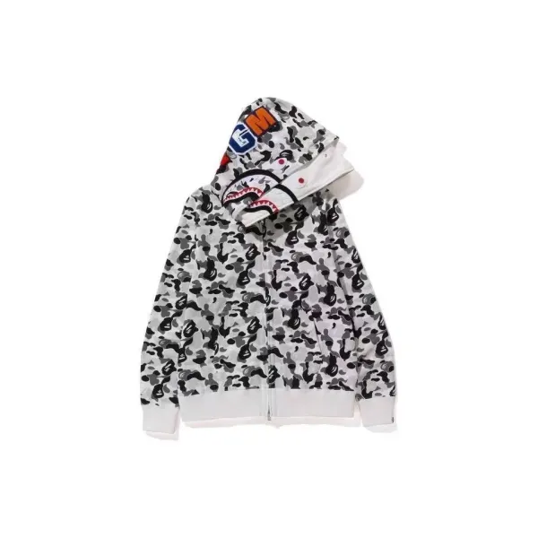 A Bathing Ape Shark Camo Hoodie White/Black - 1