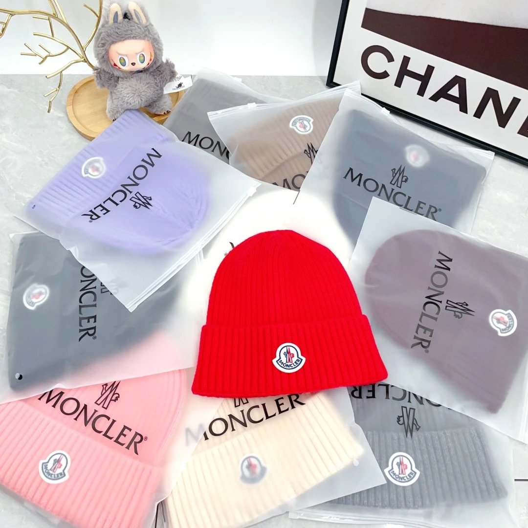 Moncler Hats Ribbed Knit Beanie with Logo Patch image 8