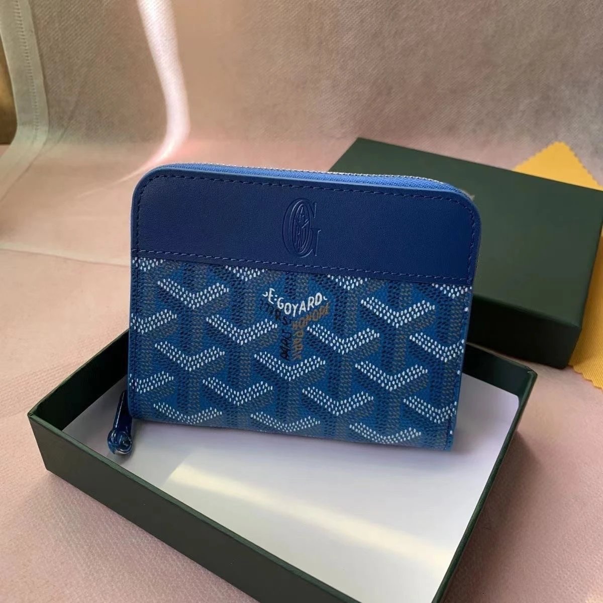 Goyard Saint Louis Mini Wallet Blue Chevron Pattern Short Wallet - 16