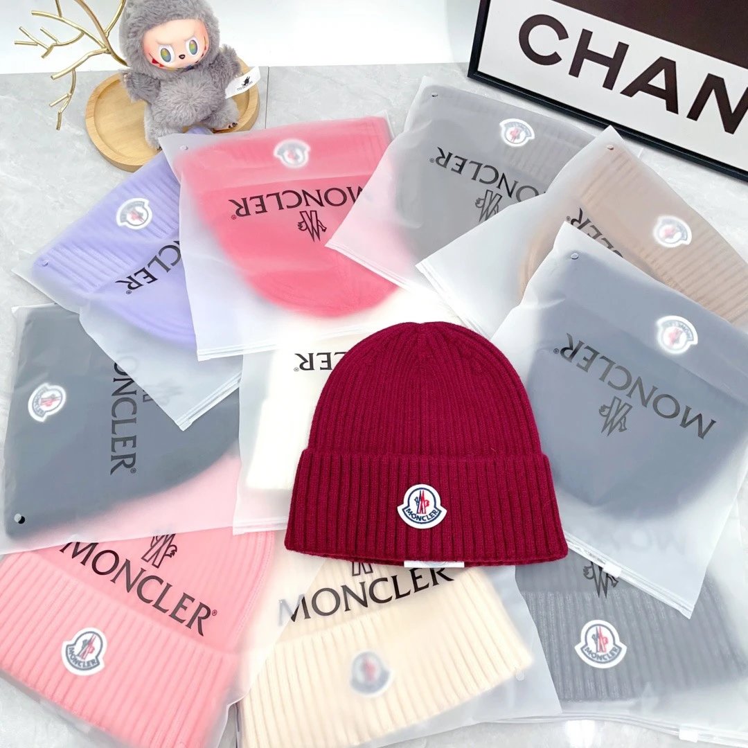 Moncler Hats Ribbed Knit Beanie with Logo Patch image 4