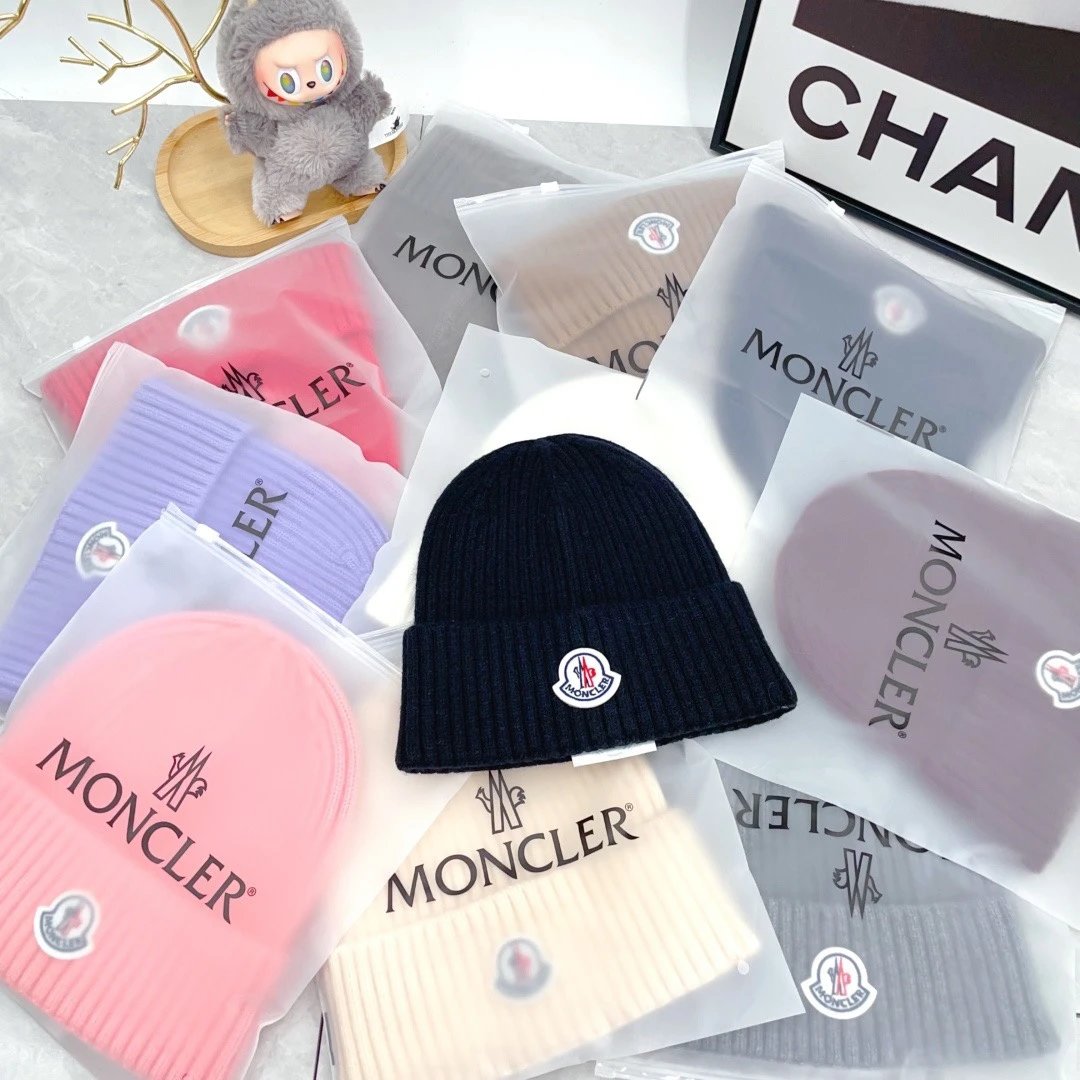 Moncler Hats Ribbed Knit Beanie with Logo Patch image 1
