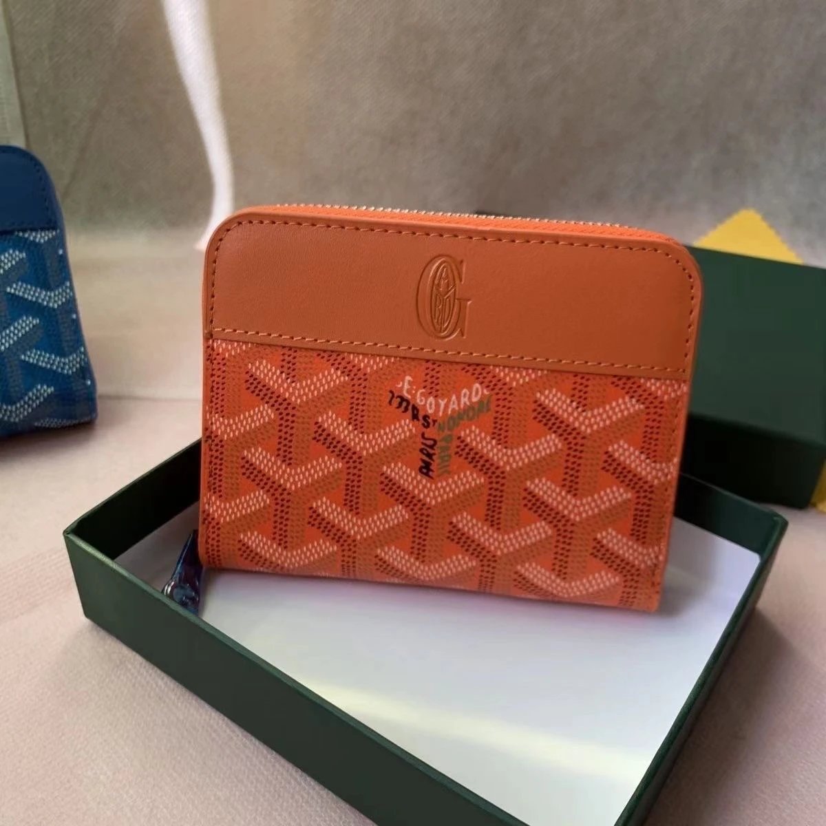 Goyard Saint Louis Mini Wallet Blue Chevron Pattern Short Wallet - 6