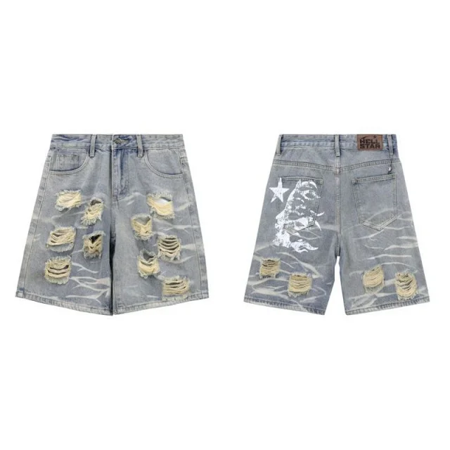 Hellstar Shorts Distressed Ripped Denim with Back Graphic product detail image 1