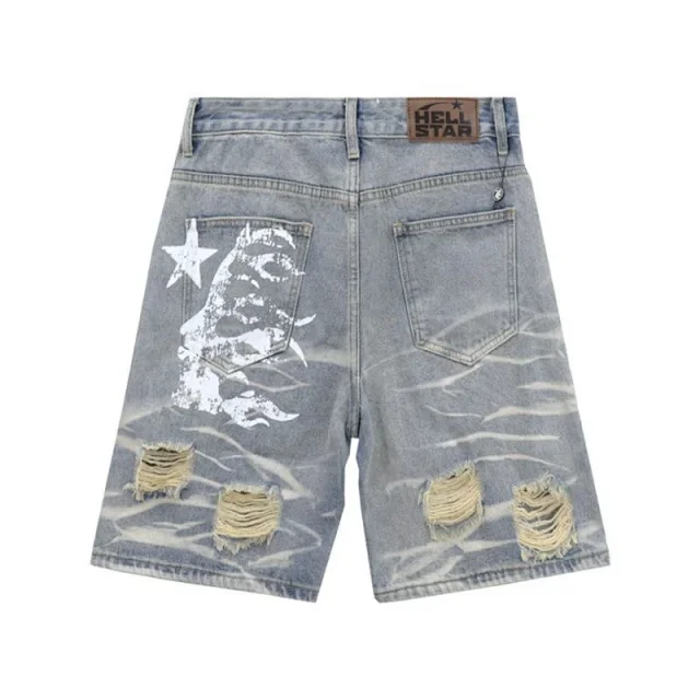 Hellstar Shorts Distressed Ripped Denim with Back Graphic product detail image 3