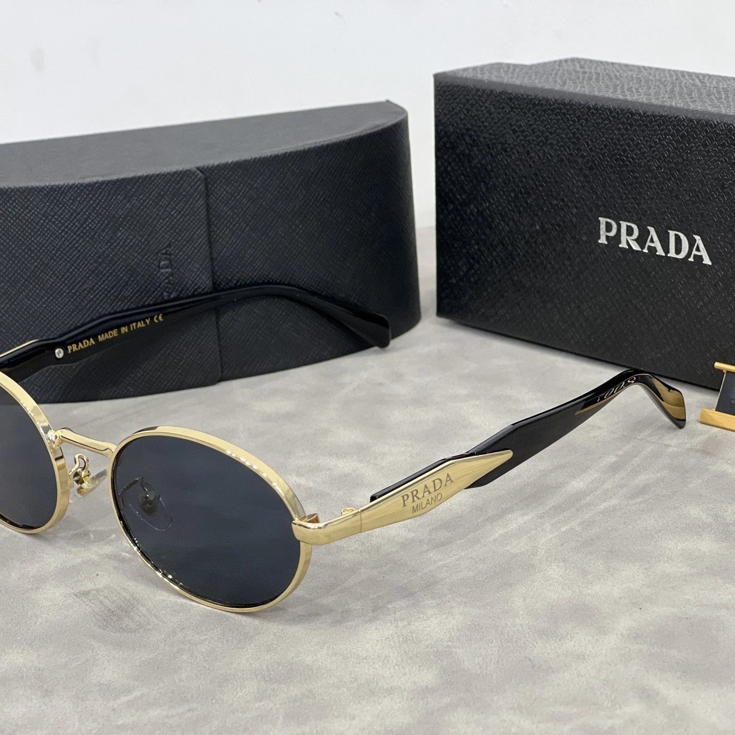 Prada Round Metal Frame Sunglasses Black Lens - 13
