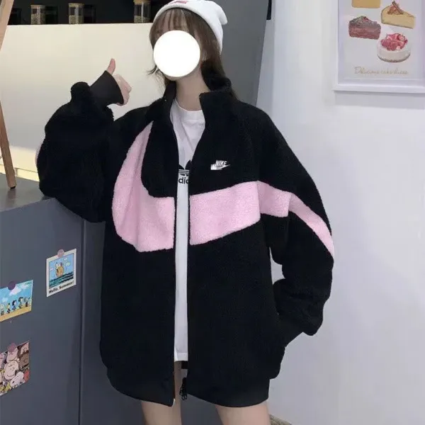 Nike Fleece Jacket White/Black Swoosh Graphic Outerwear - 7
