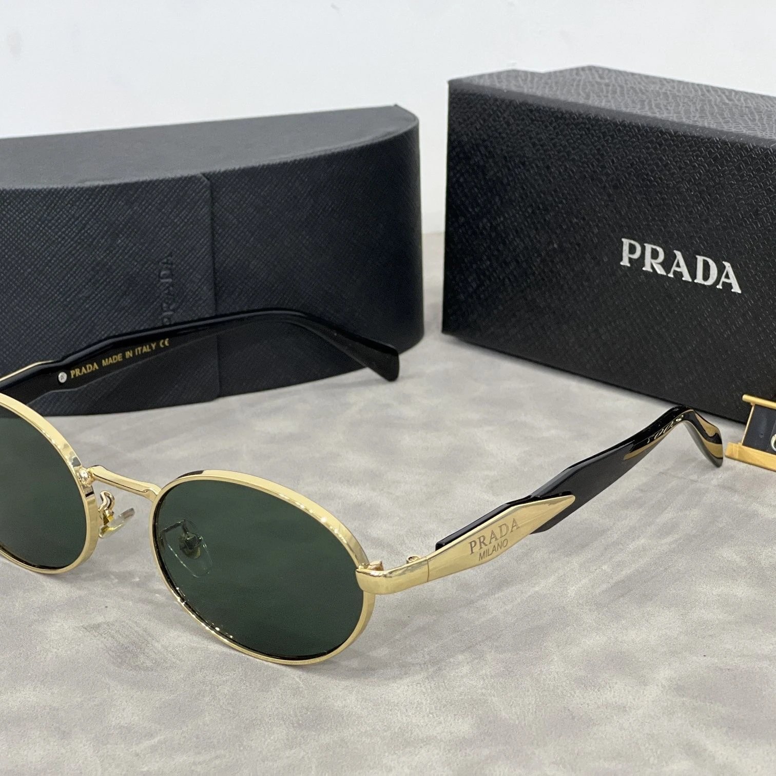 Prada Round Metal Frame Sunglasses Black Lens - 16