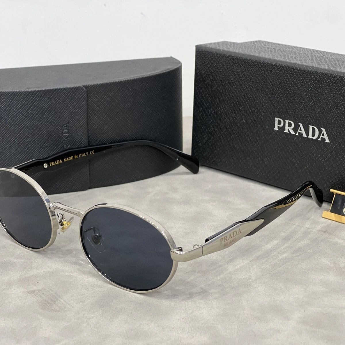 Prada Round Metal Frame Sunglasses Black Lens - 5