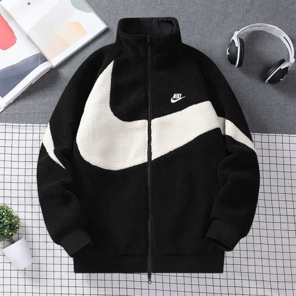 Nike Fleece Jacket White/Black Swoosh Graphic Outerwear - 6