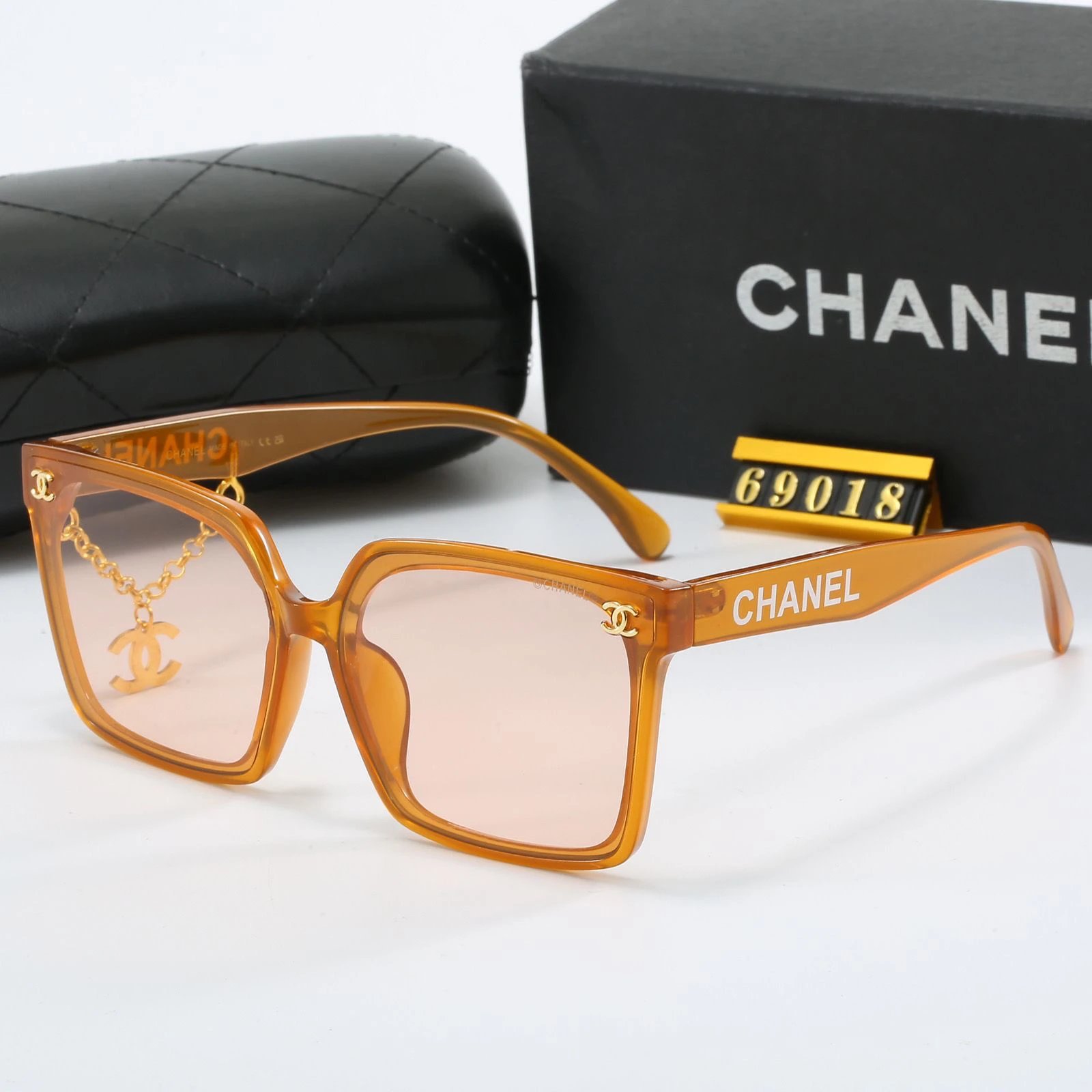 Chanel Square Frame White Sunglasses with Gold CC Logo - 5