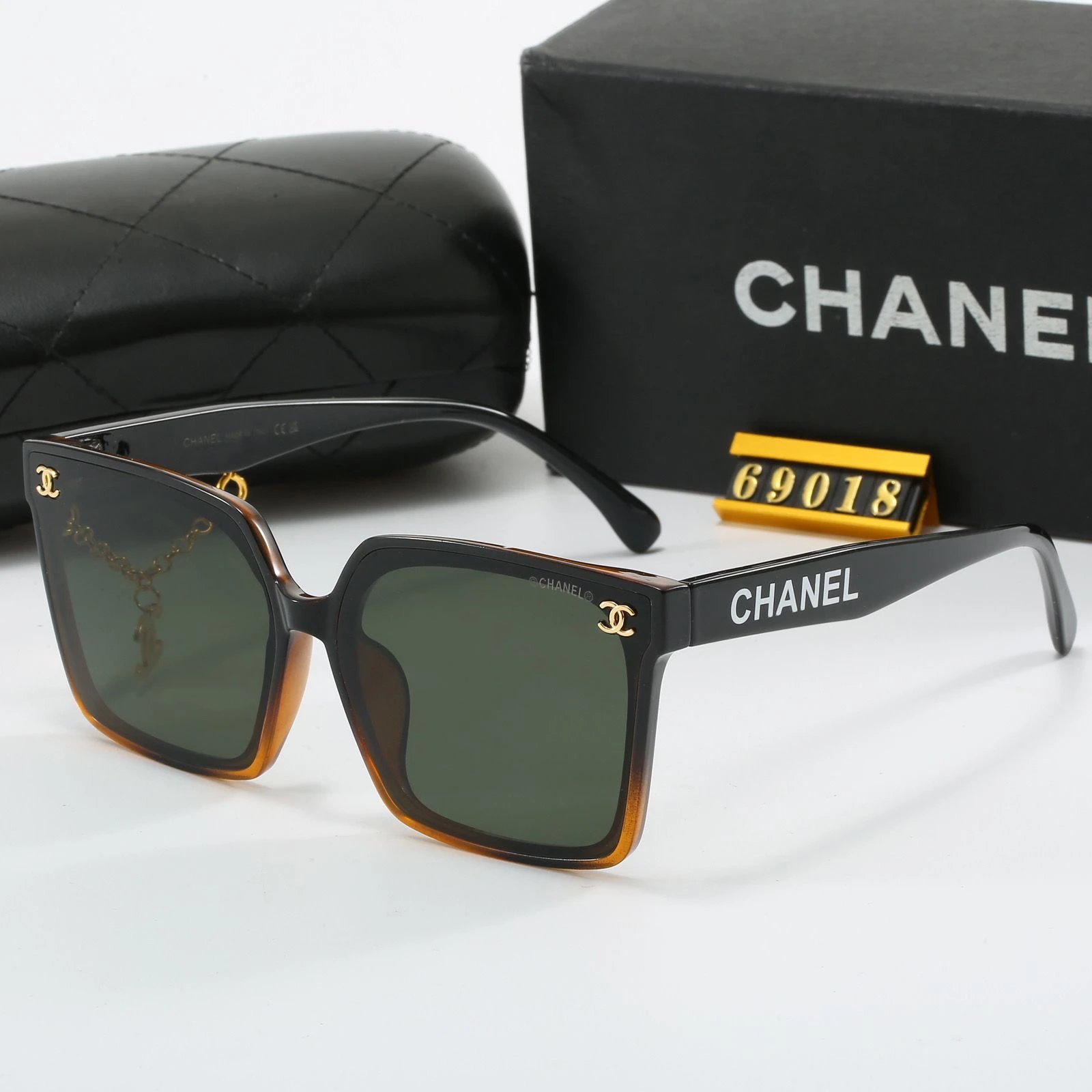 Chanel Square Frame White Sunglasses with Gold CC Logo - 6