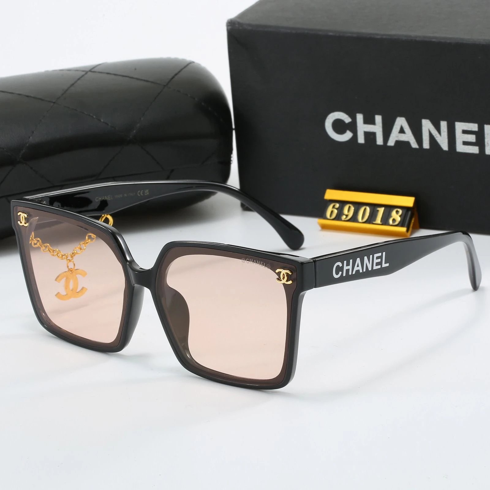Chanel Square Frame White Sunglasses with Gold CC Logo - 7