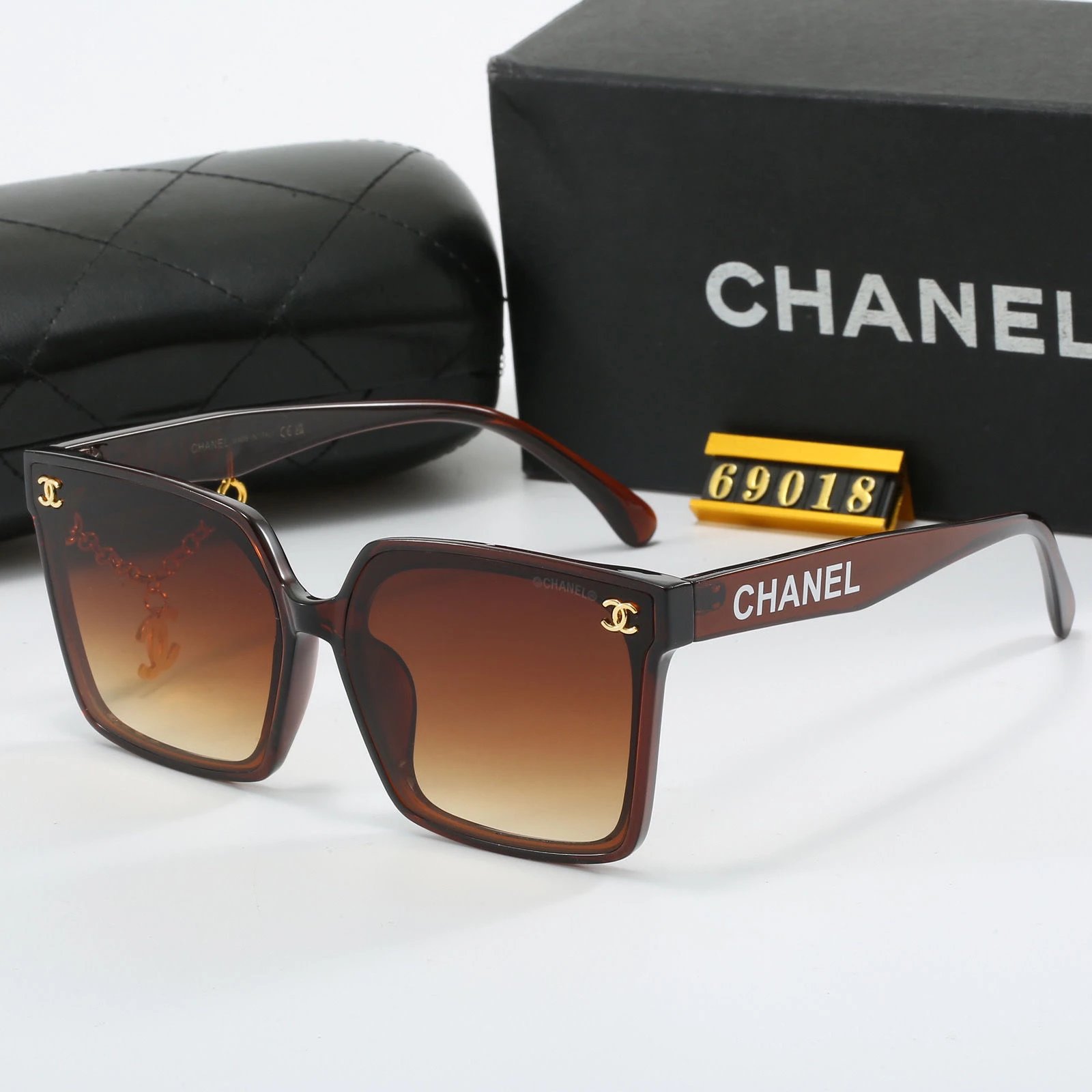 Chanel Square Frame White Sunglasses with Gold CC Logo - 10