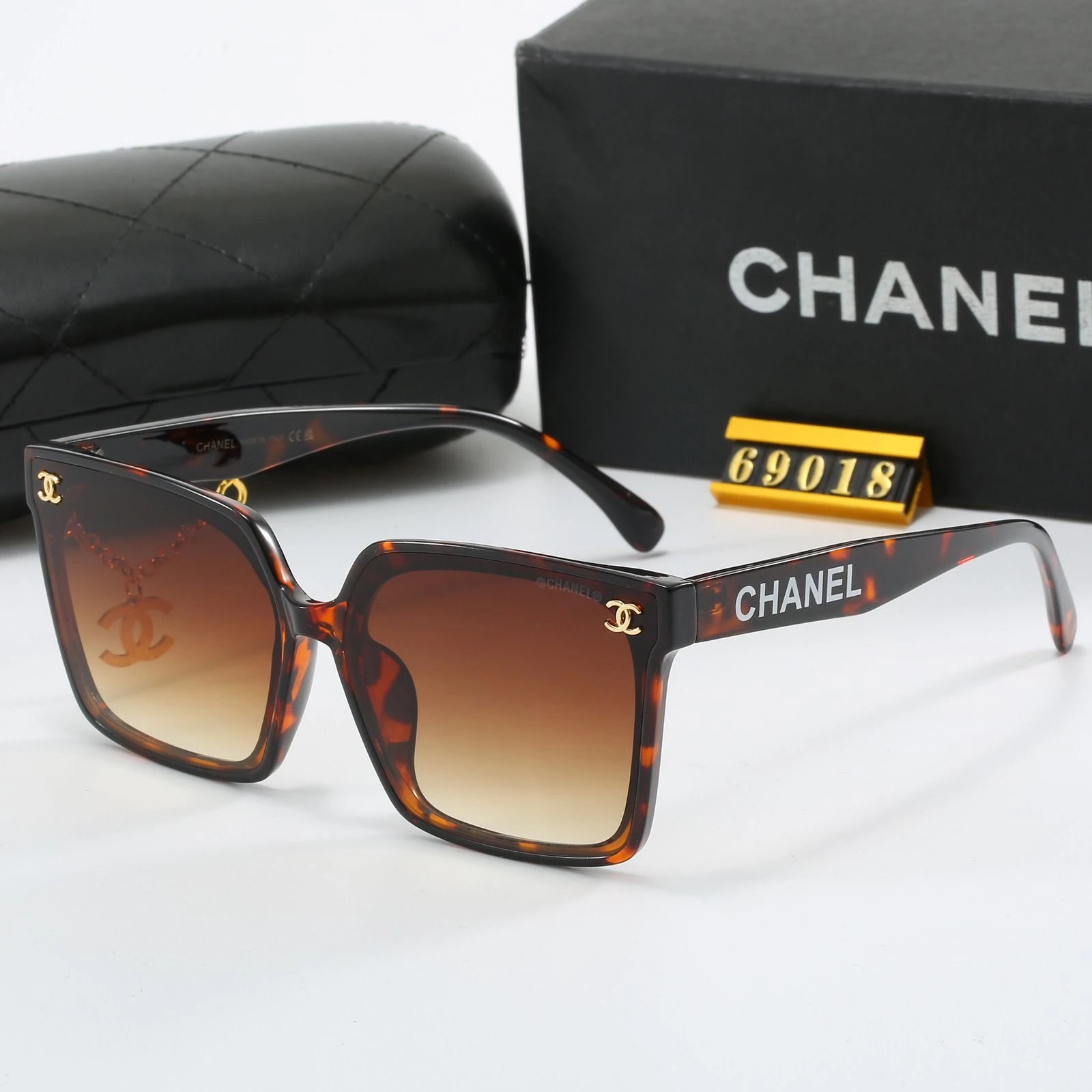 Chanel Square Frame White Sunglasses with Gold CC Logo - 9