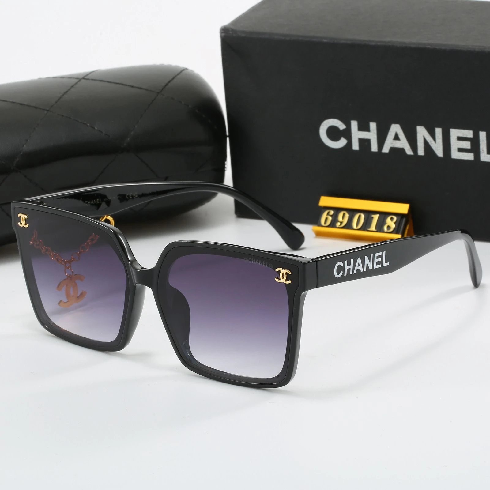 Chanel Square Frame White Sunglasses with Gold CC Logo - 4