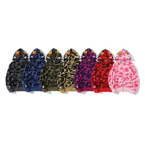 BP Shark Print Hooded Zip-Up Camouflage Embroidered Hoodie Loose Fit