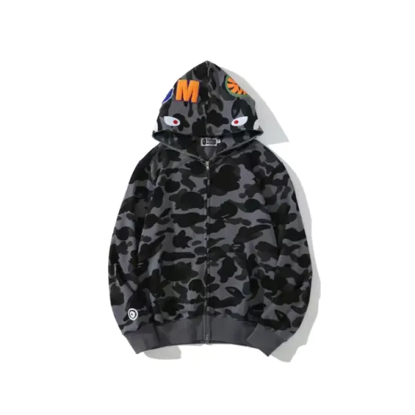 A Bathing Ape Shark Full Zip Hoodie Black Camo - 7