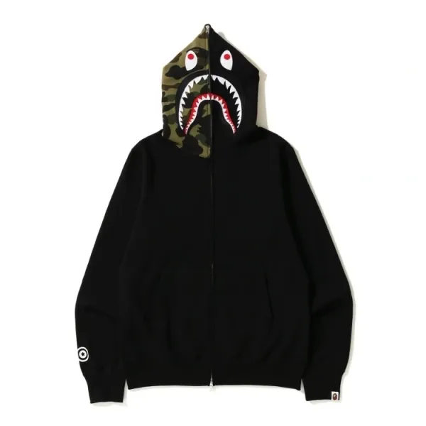 A Bathing Ape Shark Full Zip Hoodie Black Camo - 1
