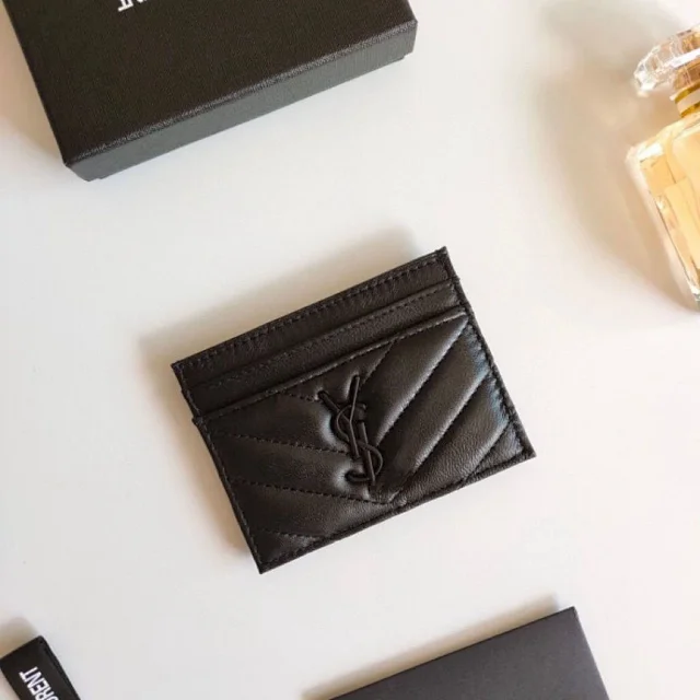Saint Laurent Wallets & Card Holders Quilted Chevron Monogram Holder product detail image 12