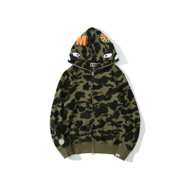 A Bathing Ape Shark Full Zip Hoodie Black Camo - 14