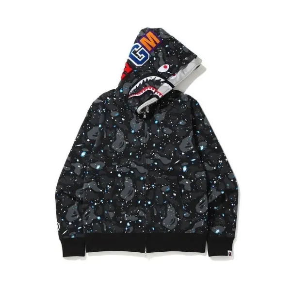 A Bathing Ape Shark Hoodie Space Camo Black Hoodie - 1