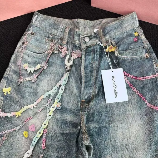 Acne Studios x Custom Chain-Embellished Washed Denim Shorts - 6