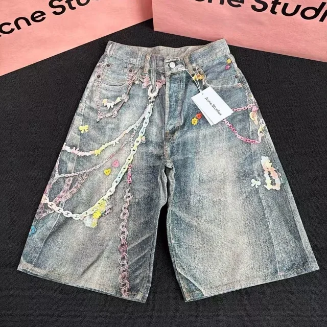 Acne Studios Shorts Chain-print denim product detail image 3