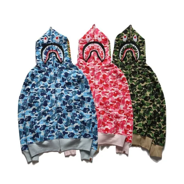 A Bathing Ape Shark Full Zip Hoodie Black Camo - 4