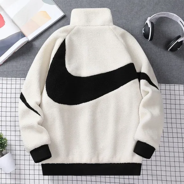 Nike Fleece Jacket White/Black Swoosh Graphic Outerwear - 4