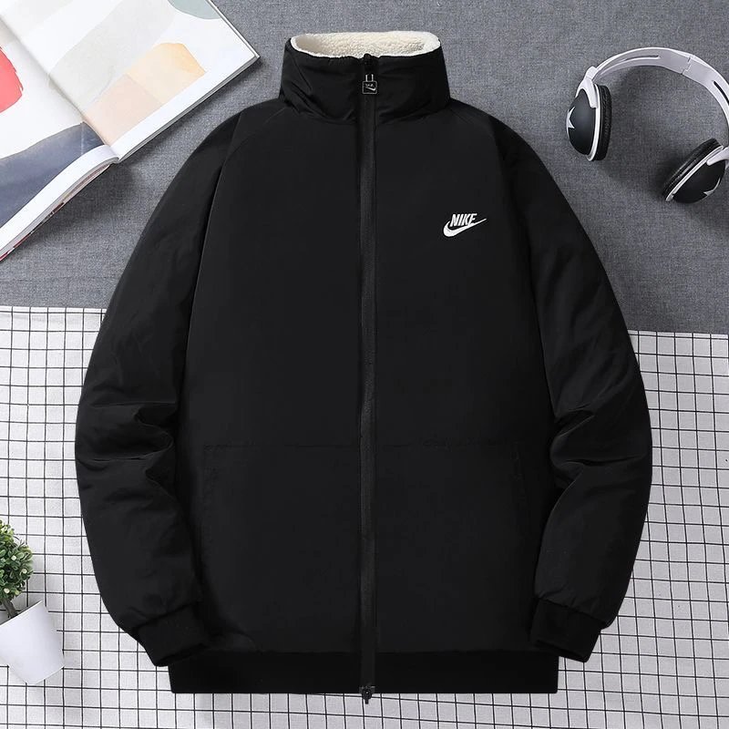 Nike Fleece Jacket White/Black Swoosh Graphic Outerwear - 5