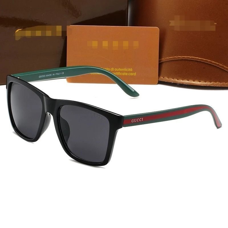 Gucci Square Frame Sunglasses with Web Stripe Temples Black/Purple Gradient - 13
