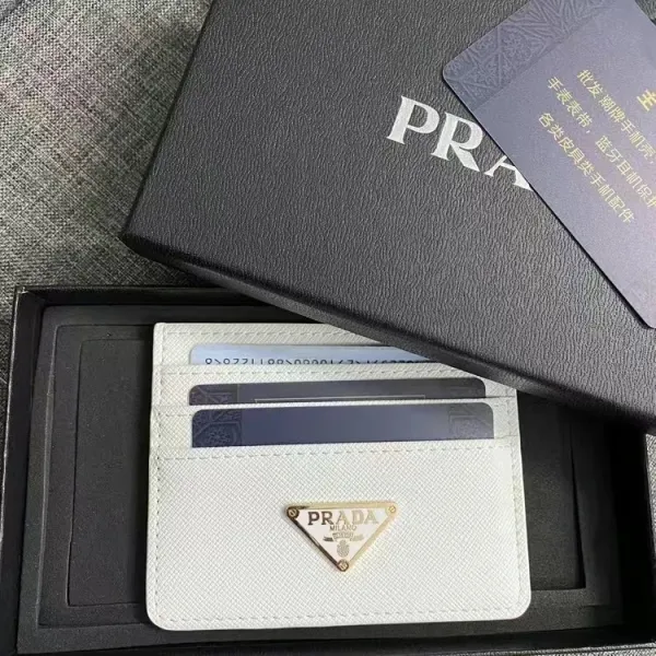 Prada Triangle Logo Card Holder White Saffiano Leather - 1