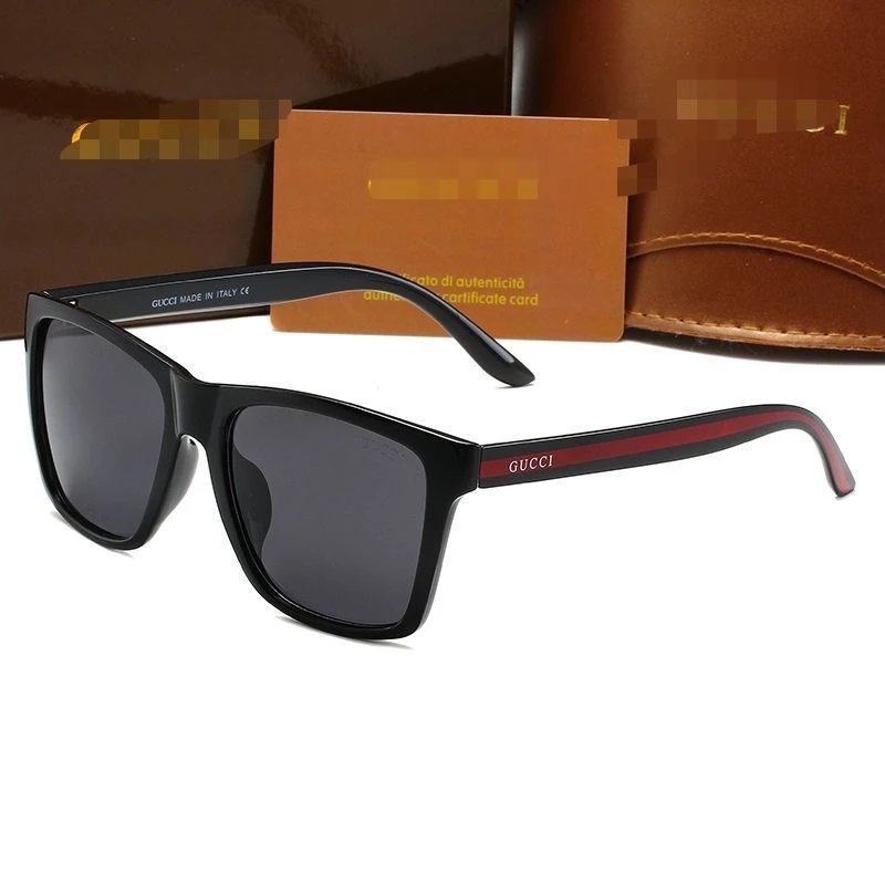 Gucci Square Frame Sunglasses with Web Stripe Temples Black/Purple Gradient - 4
