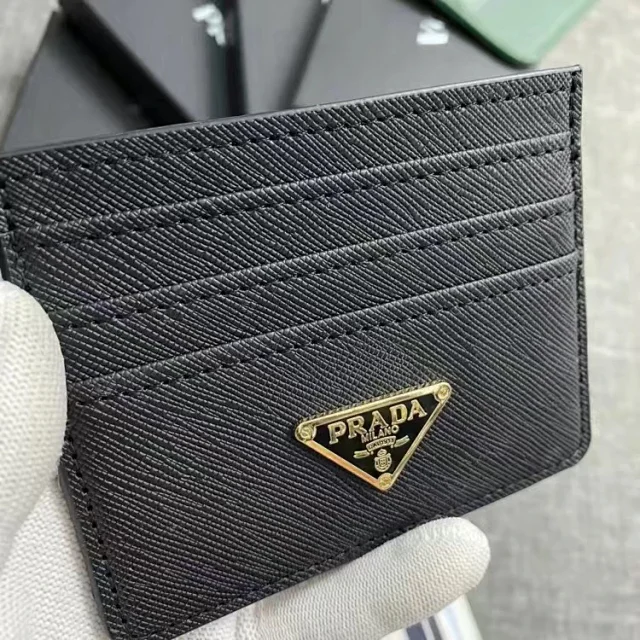 Prada Wallets & Card Holders Saffiano-textured holder with triangular logo plaque product detail image 3