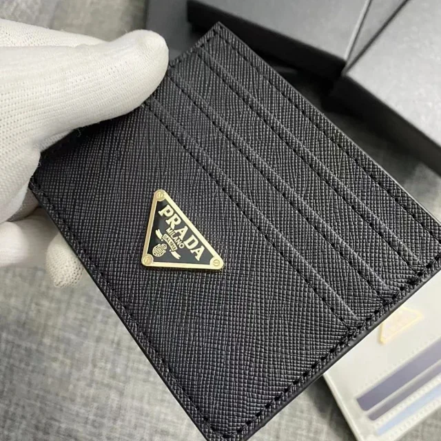 Prada Wallets & Card Holders Saffiano-textured holder with triangular logo plaque product detail image 1