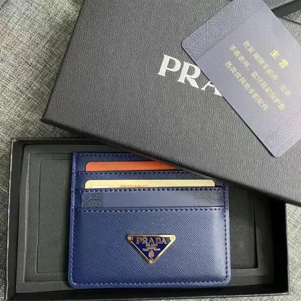 Prada Saffiano Leather Card Holder Navy Blue - 1