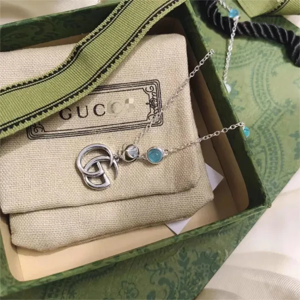 Gucci GG Marmont Chain Necklace with Turquoise Stone Silver - 1