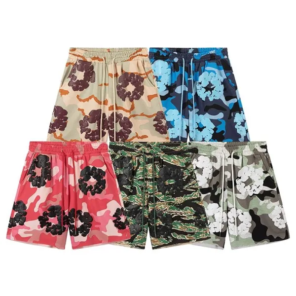 Design Floral Camo Print Drawstring Waist Shorts - 2