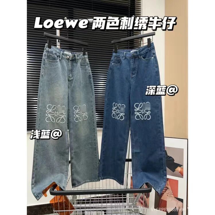Loewe Embroidered Logo High-Waist Straight Cut Denim Pants