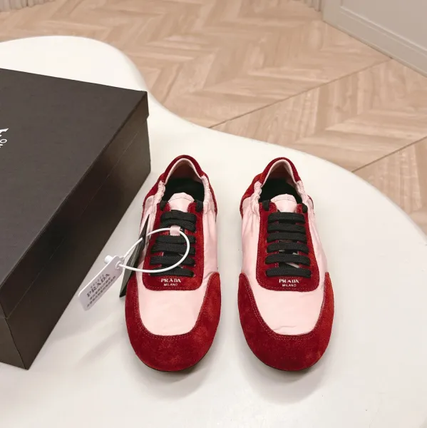 Prada Re-Nylon Runner Pink and Red Suede Sneakers - 1