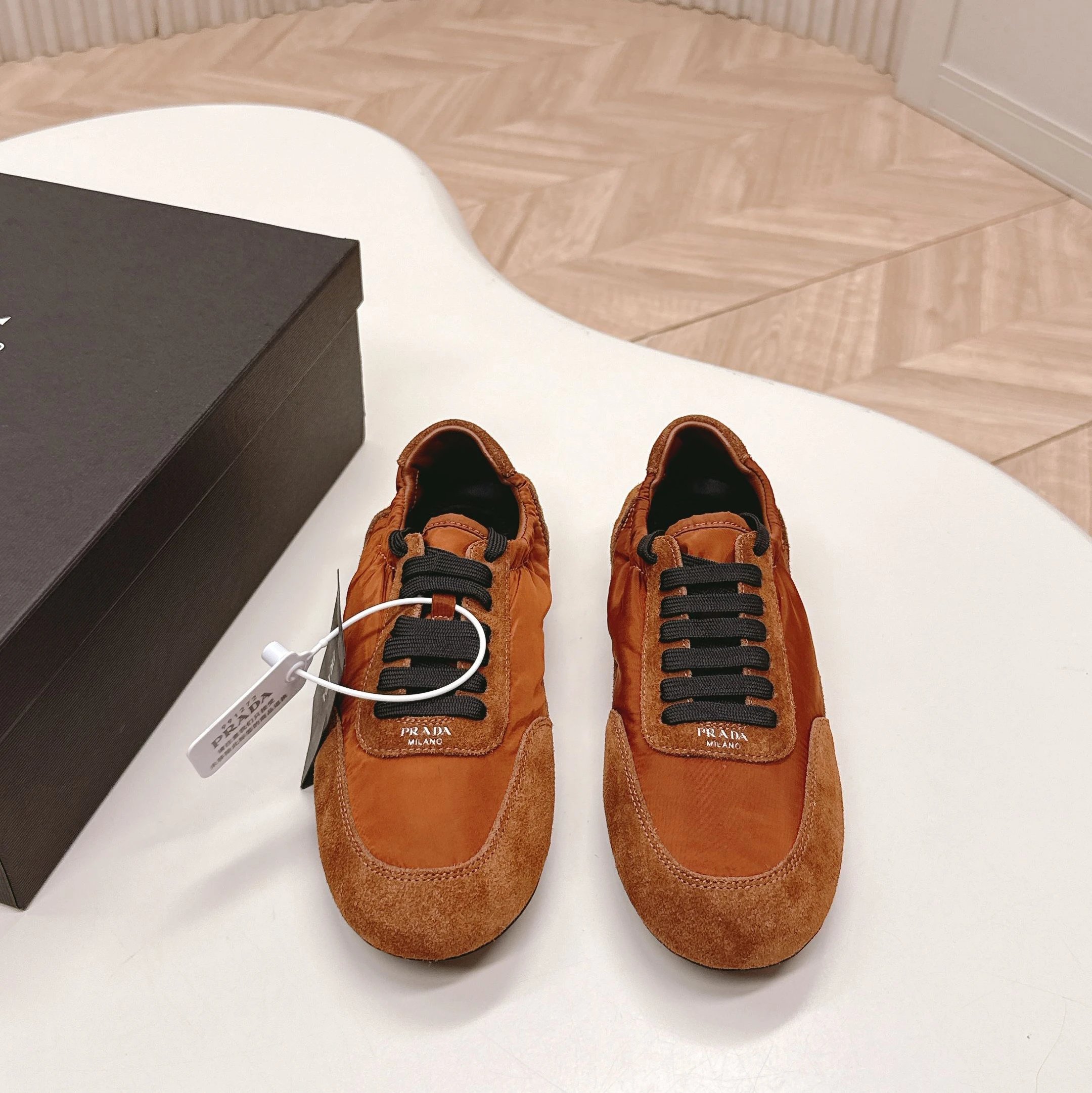 Prada Re-Nylon Sneakers Cognac Suede and Nylon Sneakers - 1