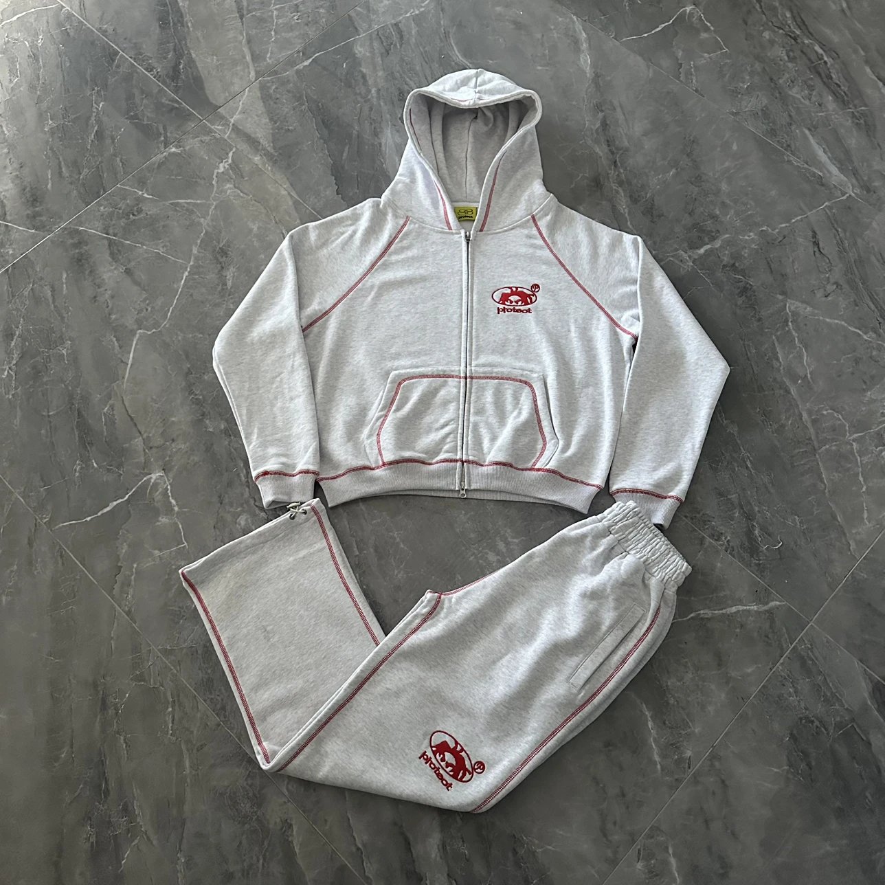 Protect PT01-1 Cropped Zip-Up Hoodie and Sweatpants Set Gray
