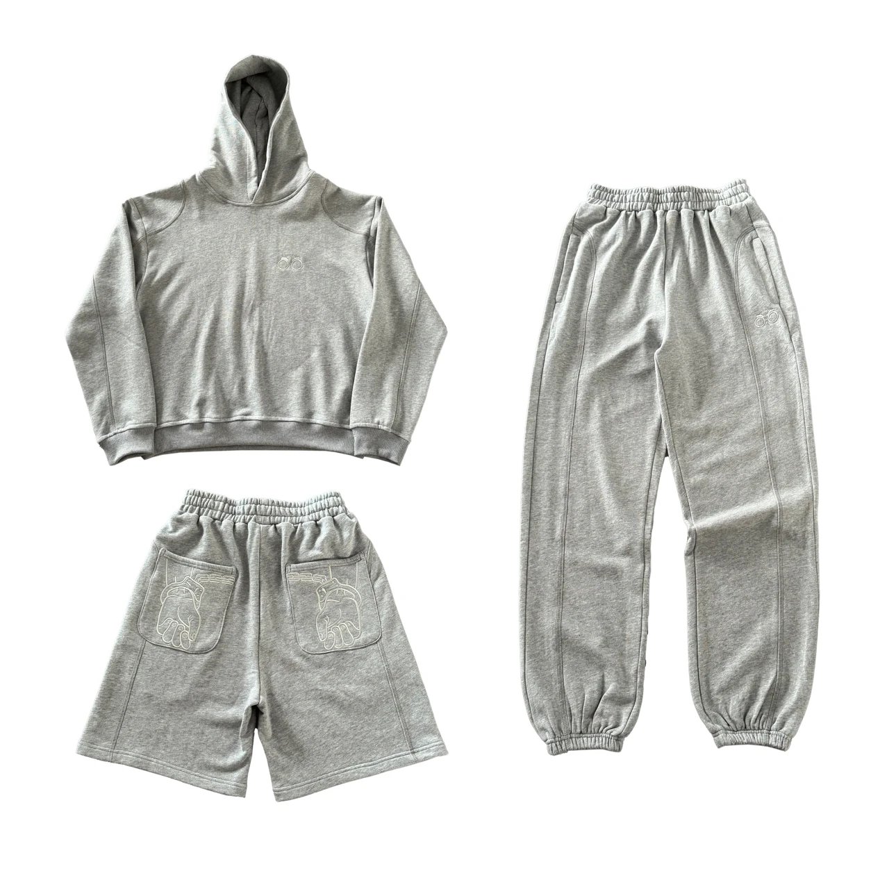 Gray Tracksuit Set with Embroidered Pockets