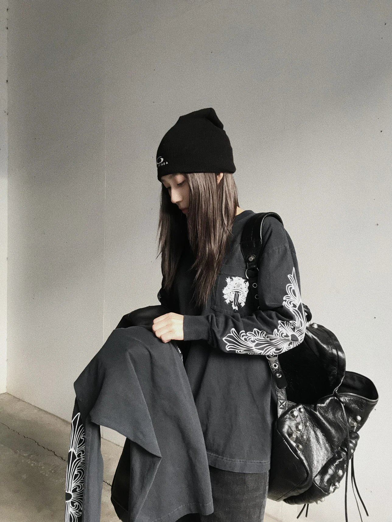 Spot Matsuko Studio * Old Chrome Kirin Arm/Sword Vine/Cross Horseshoe Washed Long Sleeve