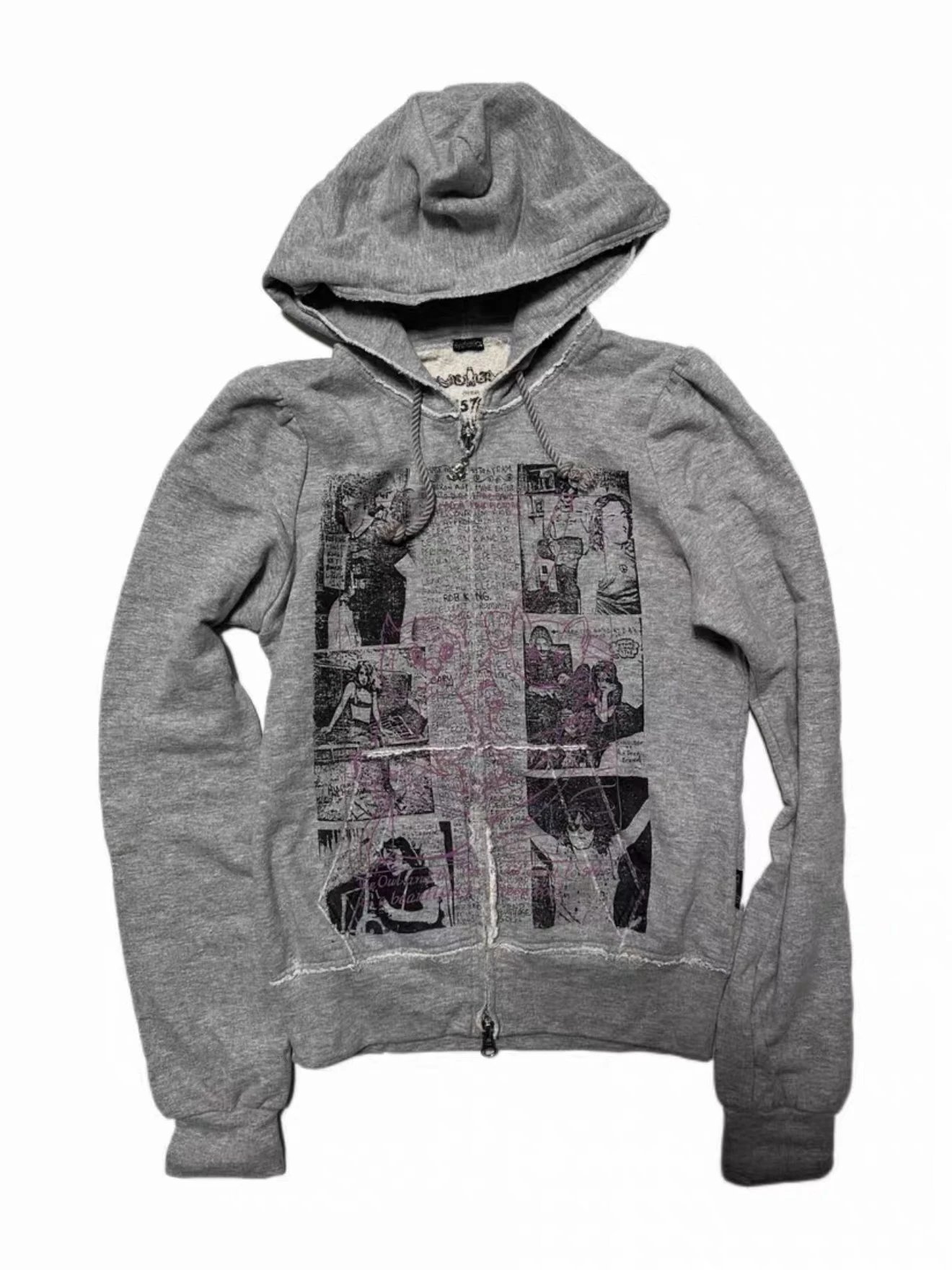 【Exclusive on the Market, Ready to Ship Instantly】Hysteric Glamour Cartoon Portrait Zip-Up Hoodie in Gray